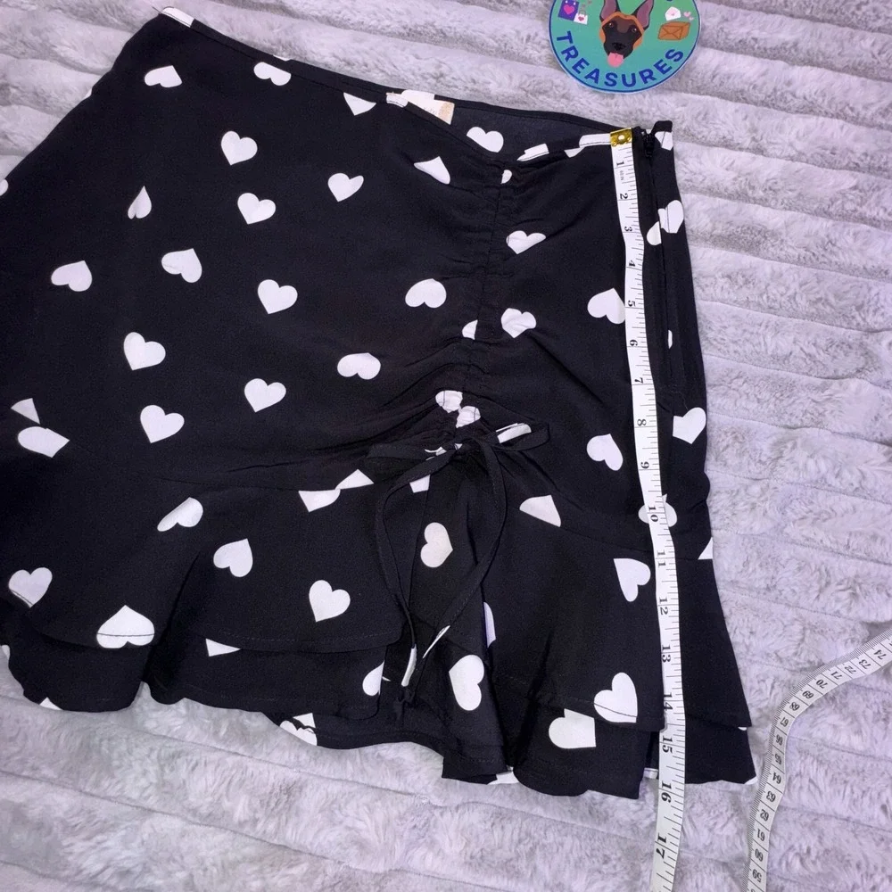 Altar'd State Mini Skirt‎ Medium Black White Heart AOP Ruffle Hem Coquette Y2K